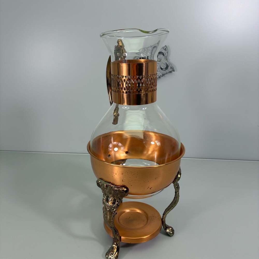 Princess House Copper Coffee Tea Pot Carafe Warming Stand 14" Tall